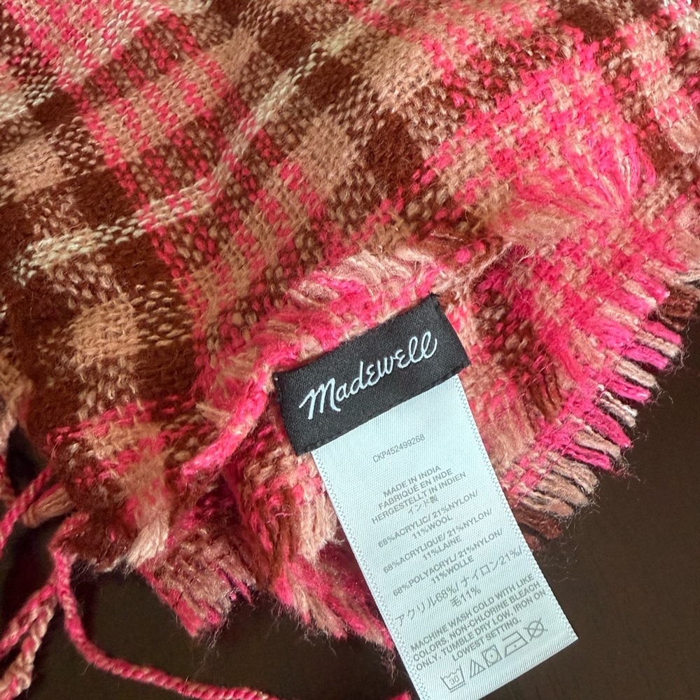 Madewell Brown and Pink Plaid Scarf